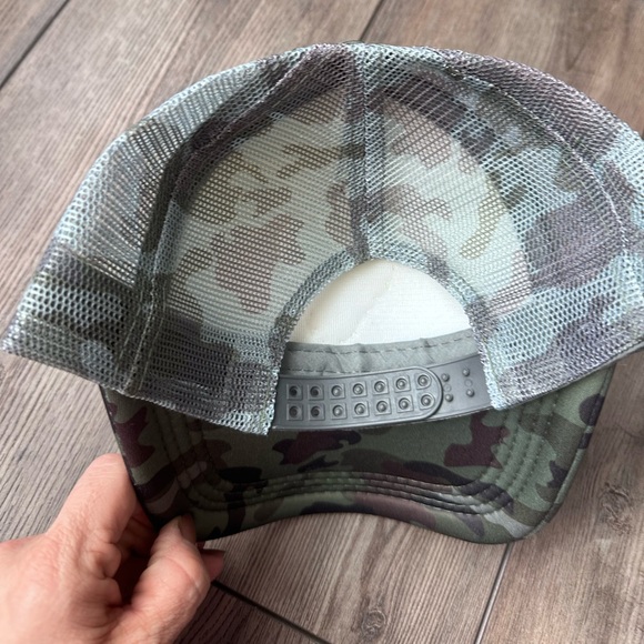 Camouflage Quilted Heart Trucker Hat; Green Camo Handmade Quilt Baseball Hat - Picture 4 of 5
